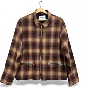 Noon Goons Anderson Flannel Jacket Zip Up Brown Plaid Size Small